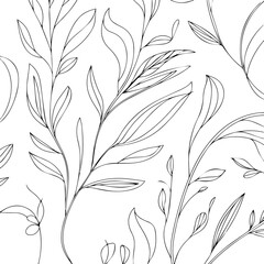 Seamless Botanical Pattern Minimalist Hand Drawn Leaf Background Vector Design