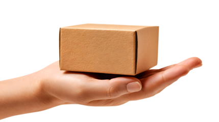 Hand holding a small cardboard box, delivery concept