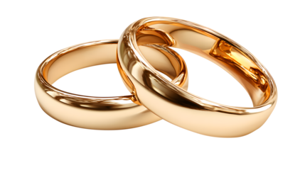 Two Gold Wedding Rings Interlocked on White Background