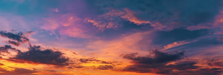 Obraz premium Vivid Twilight: A Breathtaking Colorful Sky During Sunset with Fluffy Clouds and Warm Hues of Dusk