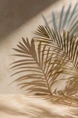 Obraz premium Tropical Elegance: Palm Leaf Shadow Play on Cream Pastel Floor for Creative Summer Mockup Background