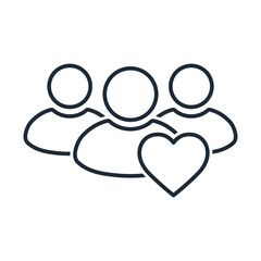 Fan team. A group of fans, supporters. Vector linear icon isolated on white background.