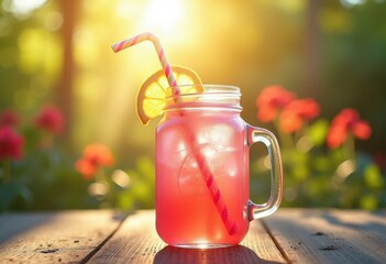 Charming Pink Lemonade Mason Jar Creative Setup Striking Straw Summer Vibe
