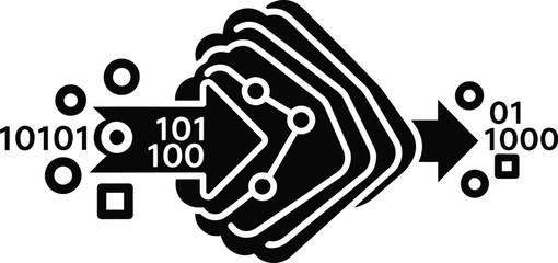 Fototapeta premium Data processing flow icon with binary code and digital elements