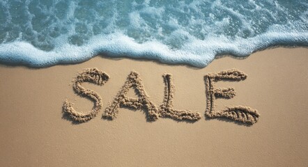 Sale Written in Sand at Beach