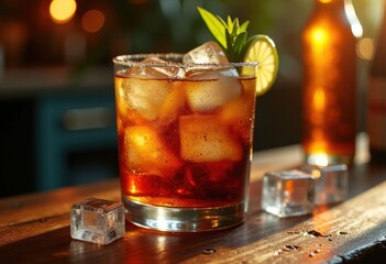 Ice-Cold Spiced Rum and Cola Infusion Tangy Lime Twist Distinctive Beverage
