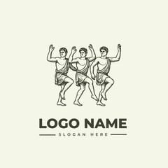 Naklejka premium Ancient Dancing Figures Vector Logo Illustration: A Vintage Engraving Style