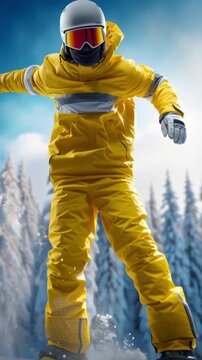Vertical video of a snowboarder during a jump