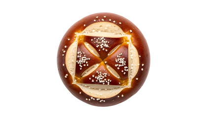 Fresh Pretzel Bun with Sesame Seeds Product Shot Isolated on White Background