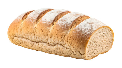 Whole Wheat Bread Loaf with Flour Dusting Isolated on White Background