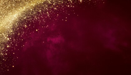 Deep burgundy velvet background with a gentle cascade of fine golden dust particles 