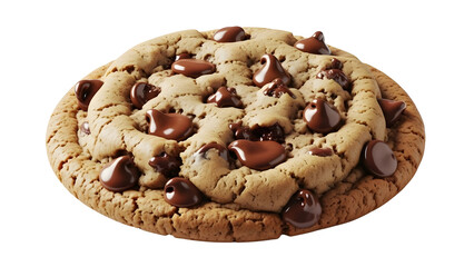 Single Freshly Baked Chocolate Chip Cookie Product Shot Isolated on White Background