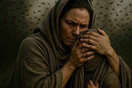 People Cover Their Faces from Swarms of Flies, The Plagues of Moses