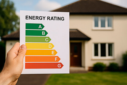 Energy rating of a house in terms of environmental protection. - Powered by Adobe