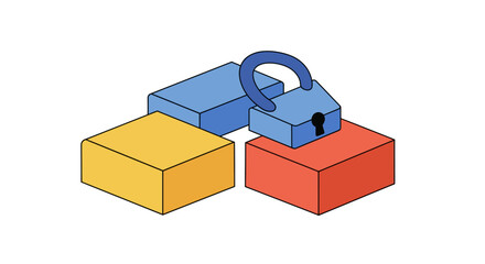Secure data storage concept with blocks and padlock illustration.