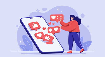 Social media user interacting with likes and hearts on a smartphone.