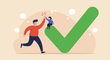 Success Achieved - Celebrating with a High Five and a Giant Checkmark.