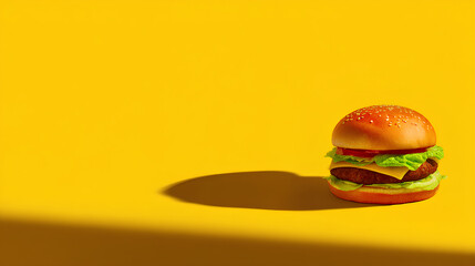 Minimalist Fast Food on Yellow Background with Strong Shadow