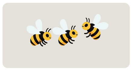Three cute cartoon bees flying on a light gray background.