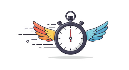 Time Flies - A Colorful Stopwatch with Wings Depicting Speed and Motion.