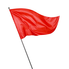 Triangular red flag fluttering on white background