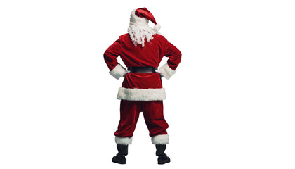 Santa stands with hands on hips . Isolated on transparent background