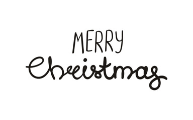 Merry Christmas hand lettering isolated on transparent background. Hand drawn vector illustration. Handwritten text, typography, holiday quote. Christmas design element, clip art