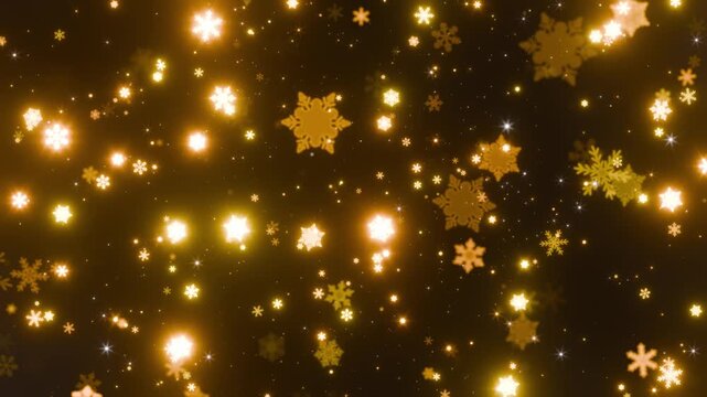 Winter background with lots of golden snowflakes and glowing lights. The luminous elements add a sense of celebration and coziness, reminding of New Year and Christmas decorations. 2026