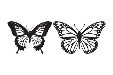 Two black and white butterfly silhouettes with intricate wing patterns