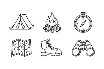 Outdoor adventure icons camping hiking and exploration symbols