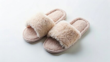 Pair of fuzzy slippers mockup footwear mockup cozy mockup plush mockup home mockup warm mockup fashion mockup comfort mockup soft mockup background image