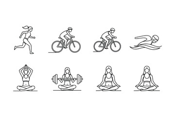 Collection of hand drawn sports and fitness icons in a sketch style