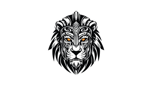 Retro arcade lion with pixel coin eyes and 8-bit mane, classic gaming logo, white background