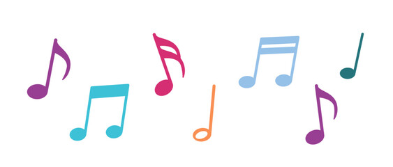 Color composition of musical notes arranged, isolated on transparent background, vector illustration. Suitable for music design, education, icons, and creative graphic projects