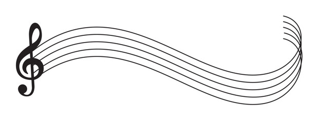 Clean wavy musical staff in minimalist style, isolated on transparent background, vector illustration. Ideal for music design, education, creative projects, and graphic illustrations