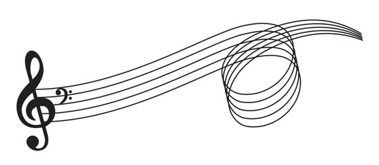 Clean wavy musical staff in minimalist style, isolated on transparent background, vector illustration. Ideal for music design, education, creative projects, and graphic illustrations