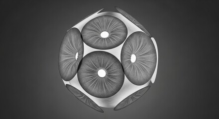 Geometric spherical design with circular patterns on dark background