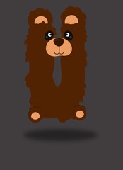 Bear alphabets A to Z, bear alphabets, letter U ,bear theme fonts , bear character alphabets , A to Z.