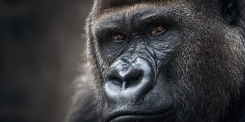 Obraz premium Majestic Portrait of a Lowland Gorilla: A Close-Up of an Endangered Mammal in Its Natural Habitat