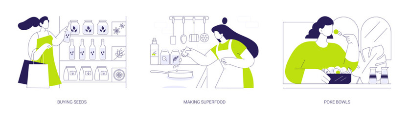 Eating superfoods isolated cartoon vector illustrations se