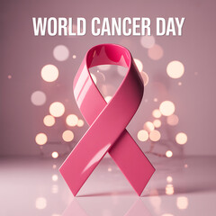 World Cancer Day Pink Awareness Ribbon on Elegant Background