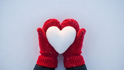 Red-gloved hands holding a white heart-shaped object against a soft light background representing