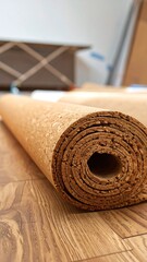 Rolled cork flooring on wood