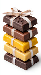 Assorted stack of wrapped chocolate bars for gift giving and celebrations