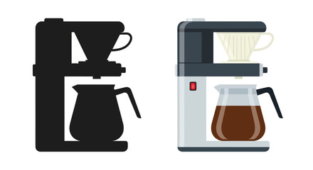 Pour over coffee maker illustration in silhouette and colorful detailed style