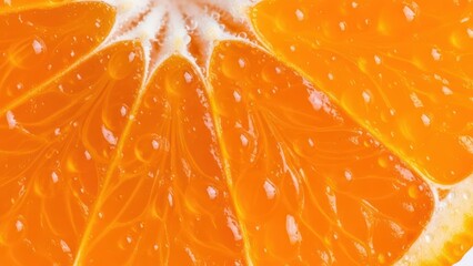 Close-up of fresh orange slice with juicy details and vibrant colors