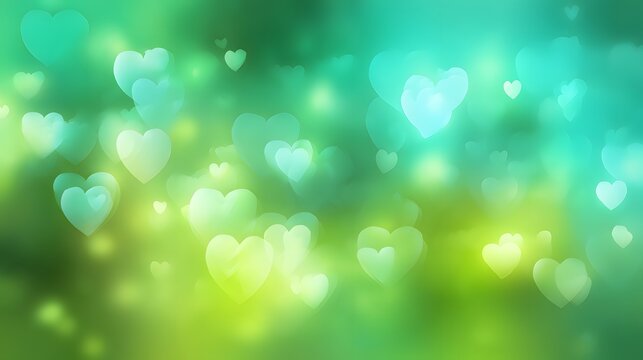 Romantic green background of glowing hearts evokes fresh vibrant love digital design aesthetic - Powered by Adobe