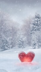 Romantic winter heart glows warmly amidst snowy trees a tender loving scene