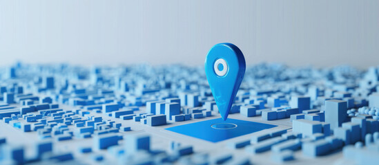 Precise Localization: An illustrative depiction of a city, a blue pinpoint marker indicating a precise location, conveying the essence of navigation and digital mapping.