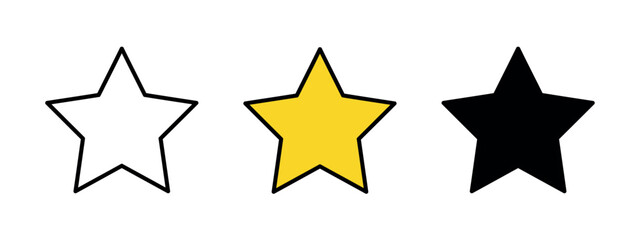 Fototapeta premium A set of three star icons: white, yellow filled, and black filled stars with black outlines.